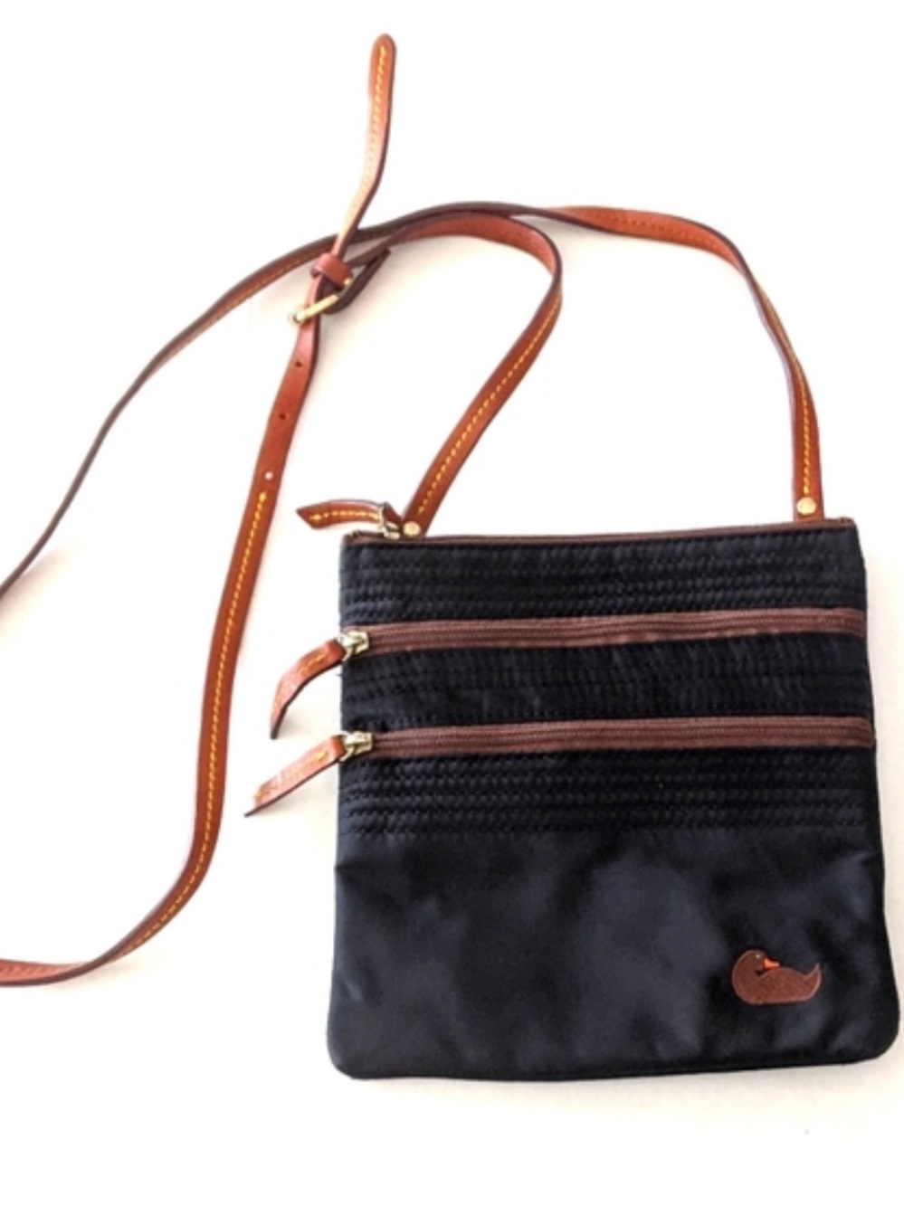 Dooney & Bourke Black Brown North South Triple Zip Crossbody Bag